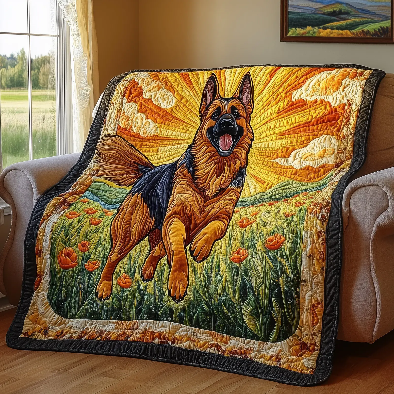 German Shepherd Quilted Blanket Protective Canine Themed Quilt German Shepherd Gifts Dog Lovers