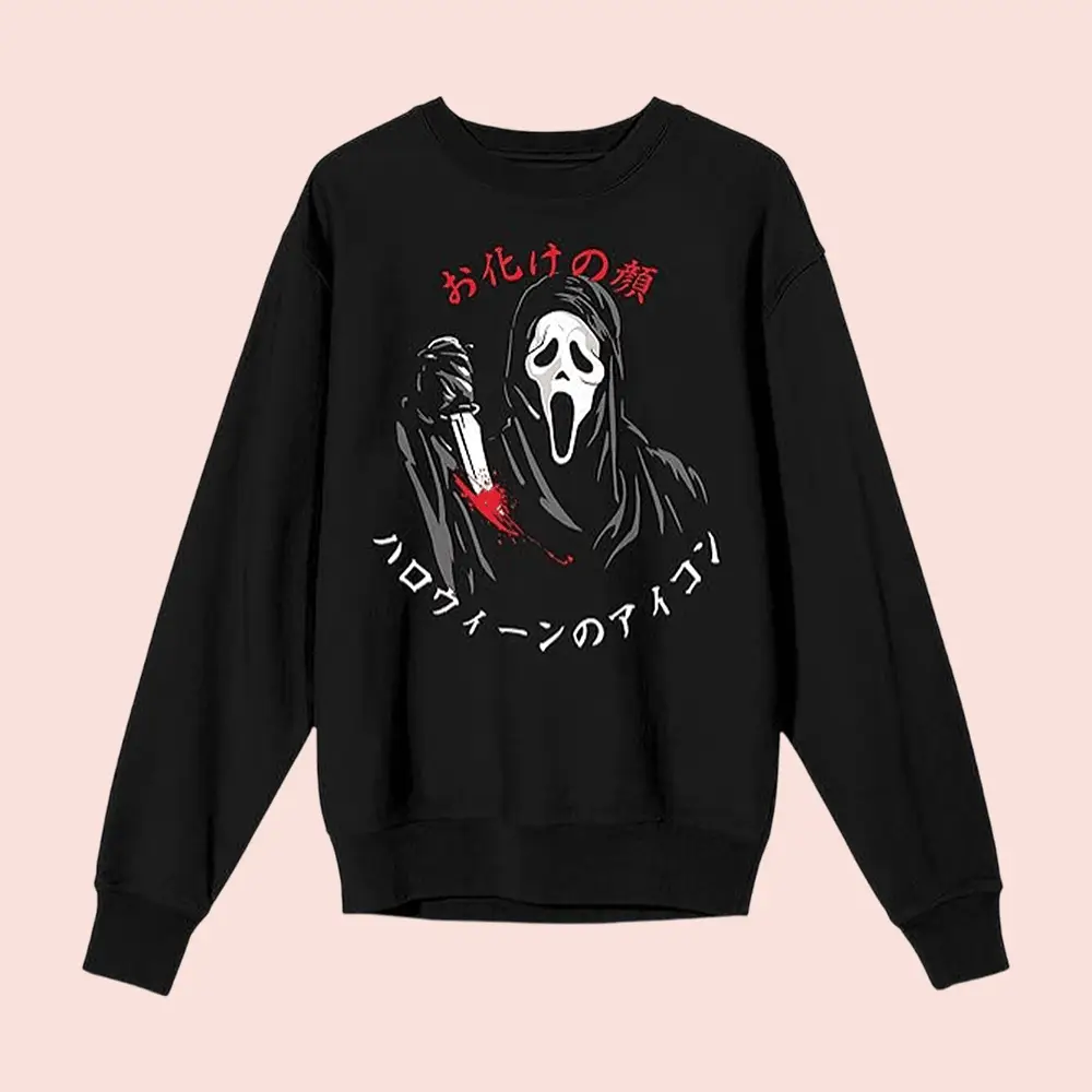 Ghostface Merch Ghostface Kanji Sweatshirt Gift Ideas For Horror Lovers Ghostface Merch Ghostface Kanji Sweatshirt Gift Ideas For Horror Lovers - Image 1