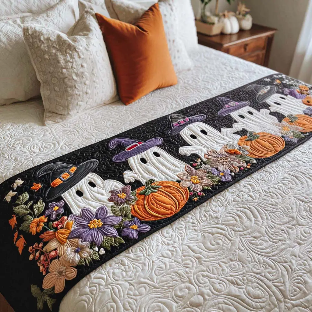 Ghostly Glow Quilted Bed Runner Halloween Glow Style Gift for Teenagers