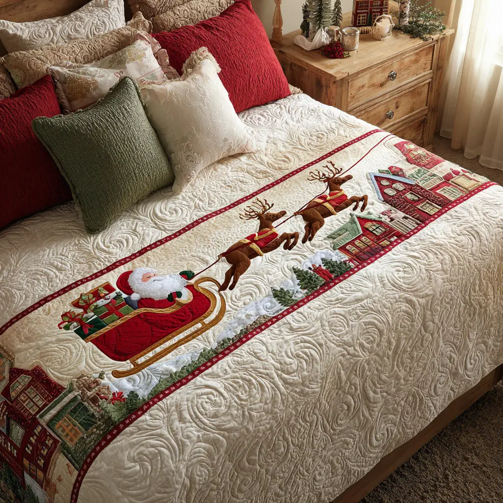Gift Courier Quilted Bed Runner Holiday Courier Design Christmas Gift for Family