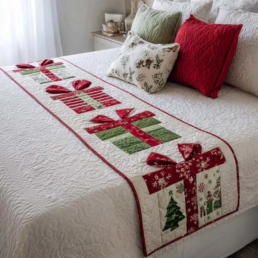 Gift Delight Quilted Bed Runner Holiday Gift Delight A Perfect Seasonal Addition
