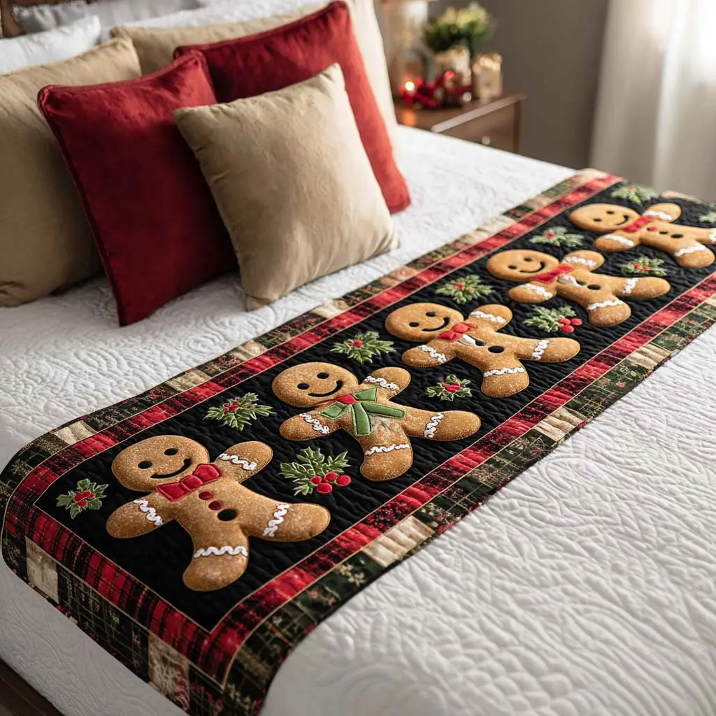 Gingerbread Row Quilted Bed Runner Gingerbread Row Family Holiday Gift