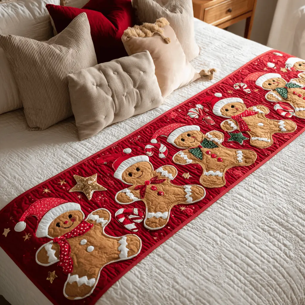 Gingerbread Spirit Quilted Bed Runner Gingerbread Spirit Holiday Gift