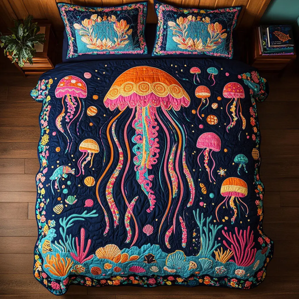 Glorious Sea Jellyfish Quilted Bedding Set Duvet Cover Bedspread Bedroom Decor For Parents Glorious Sea Jellyfish Quilted Bedding Set Duvet Cover Bedspread Bedroom Decor For Parents - Image 1