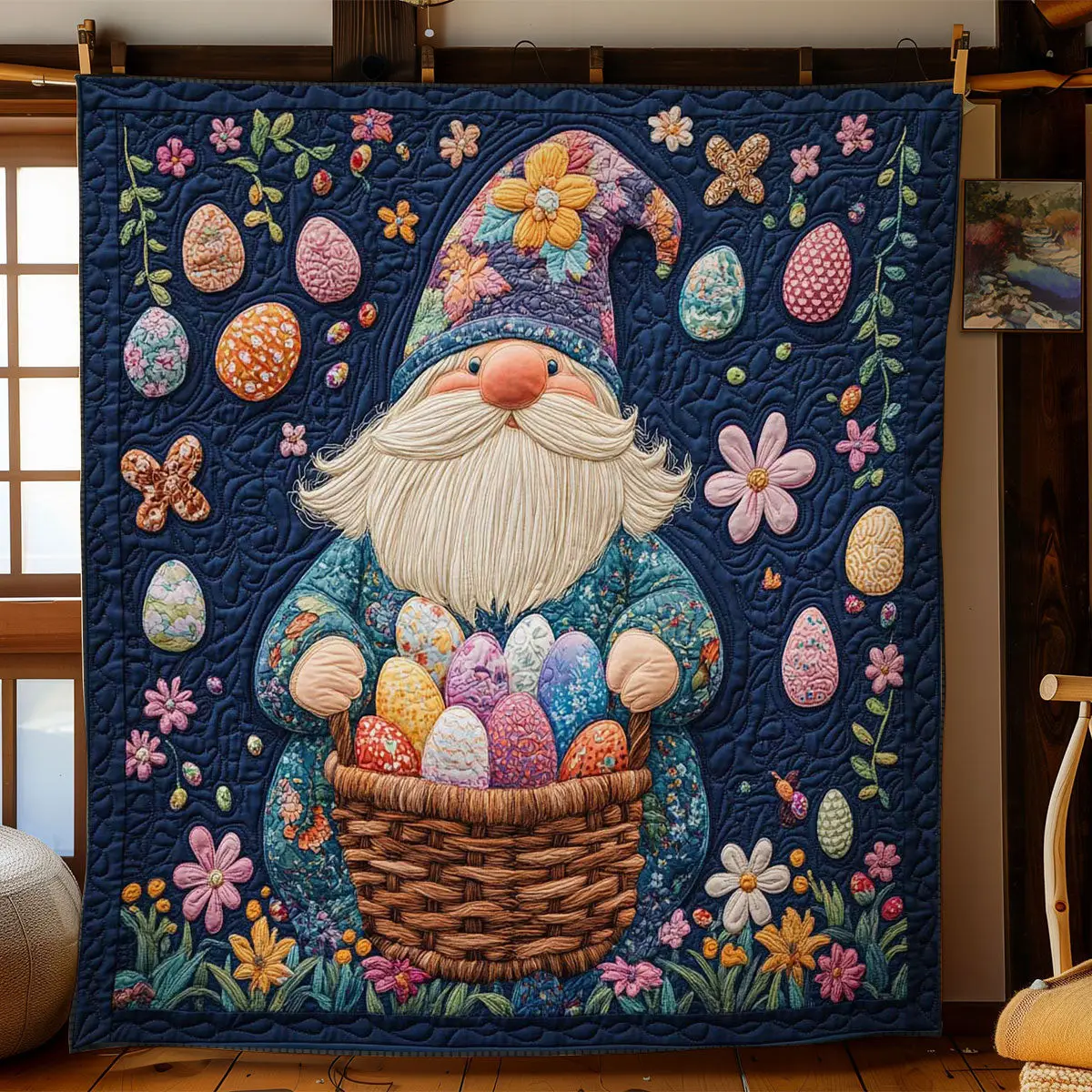 Gnome’S Egg Wonderland Quilted Blanket Bed Room Decoration Funny Gnome Gifts