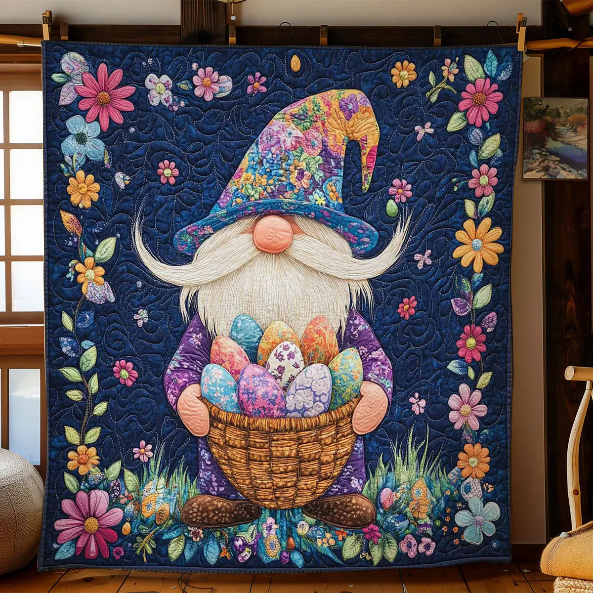 Gnome’S Egg Wonderland Quilted Blanket Bed Room Decoration Gnome Themed Gifts