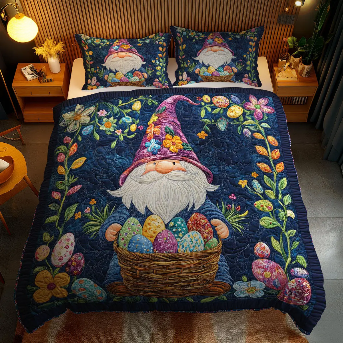 Gnome�S Easter Bloom Quilted Bedding Set Holiday Duvet Cover Set Gnome Gifts For Him Gnome�S Easter Bloom Quilted Bedding Set Holiday Duvet Cover Set Gnome Gifts For Him - Image 1