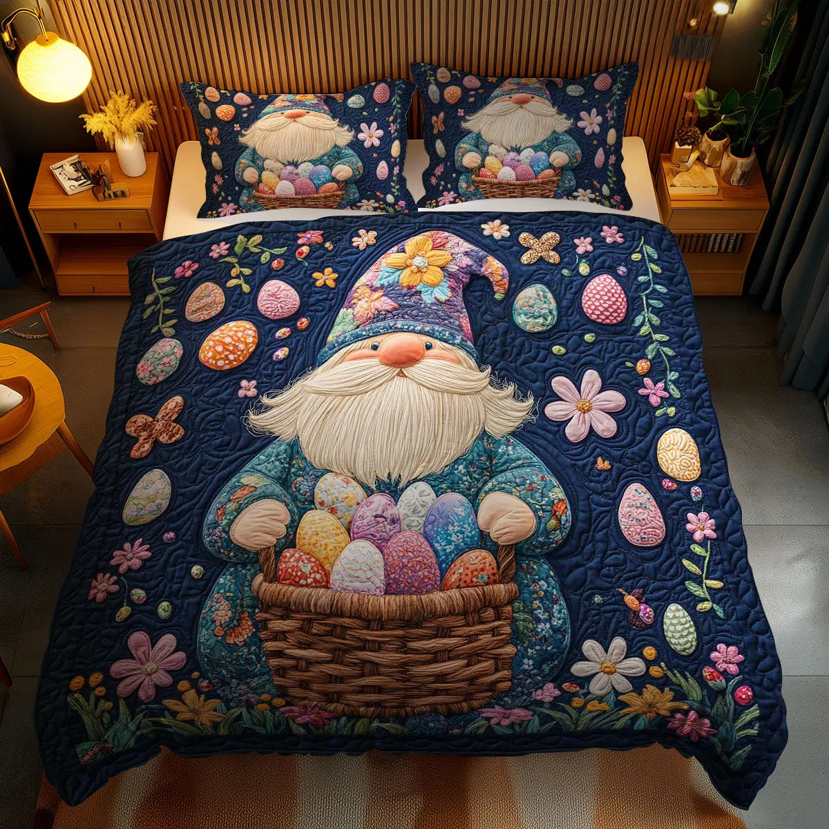 Gnome�s Festive Treasures Quilted Bedding Set Holiday Duvet Cover Set Gnome Gifts For Mom