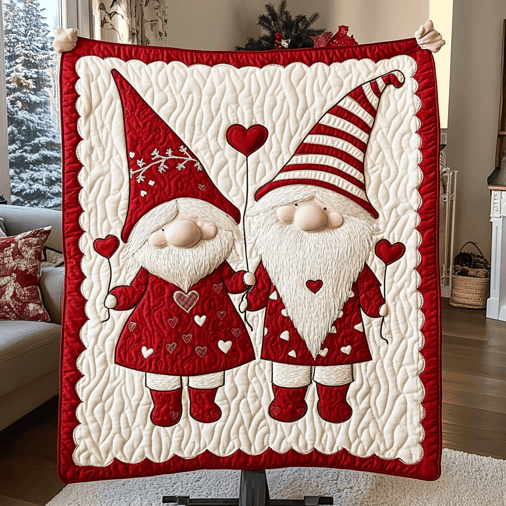 Gnome Bliss Quilted Blanket Cozy Living Decor Gift Suggestions For Valentine's Day