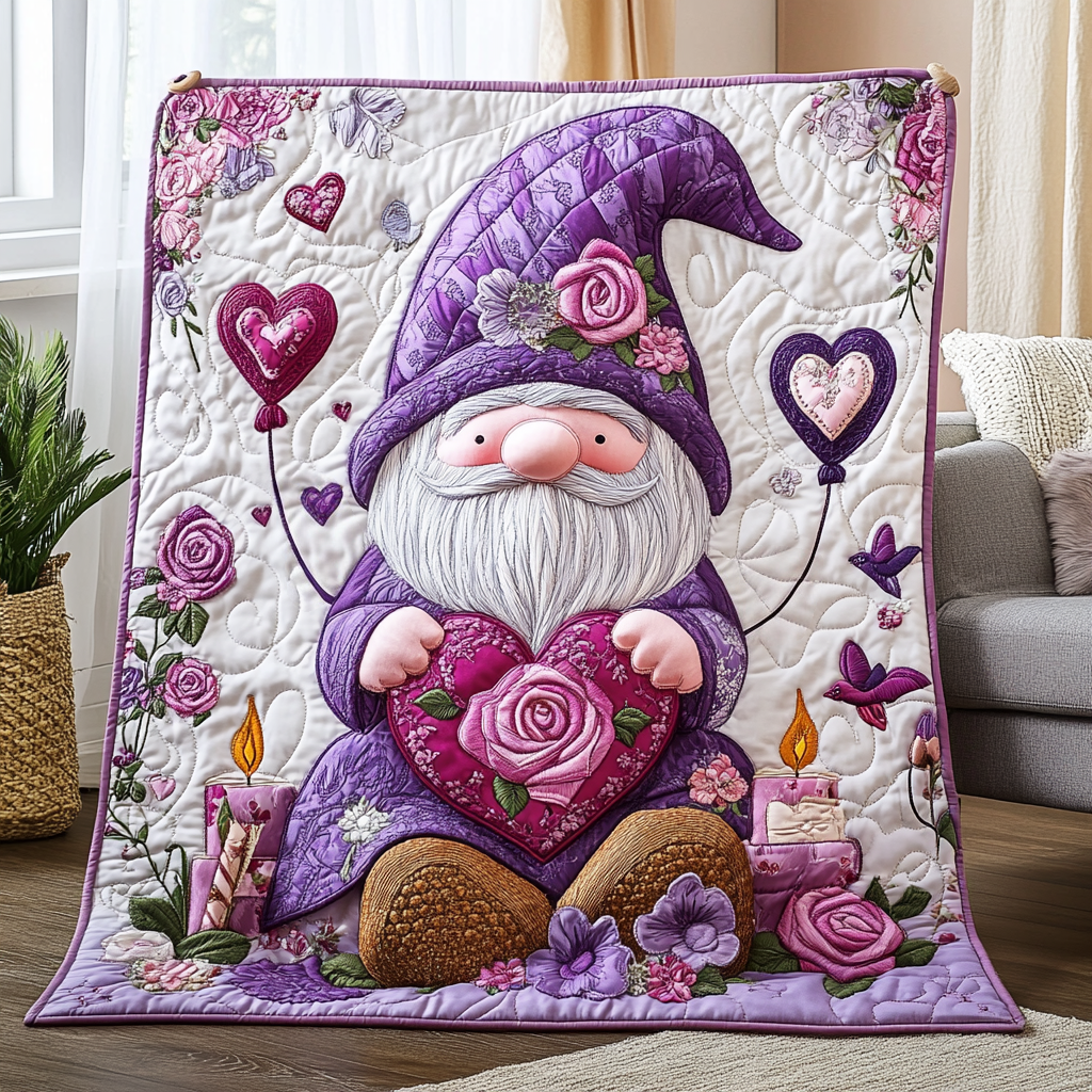 Gnome Heartfelt Quilted Blanket Room Accessories Valentines Gifts For Boyfriend