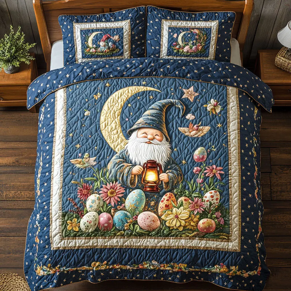 Gnome In Easter Night Quilted Bedding Set Holiday Duvet Cover Set Cute Gnome Gifts Gnome In Easter Night Quilted Bedding Set Holiday Duvet Cover Set Cute Gnome Gifts - Image 1