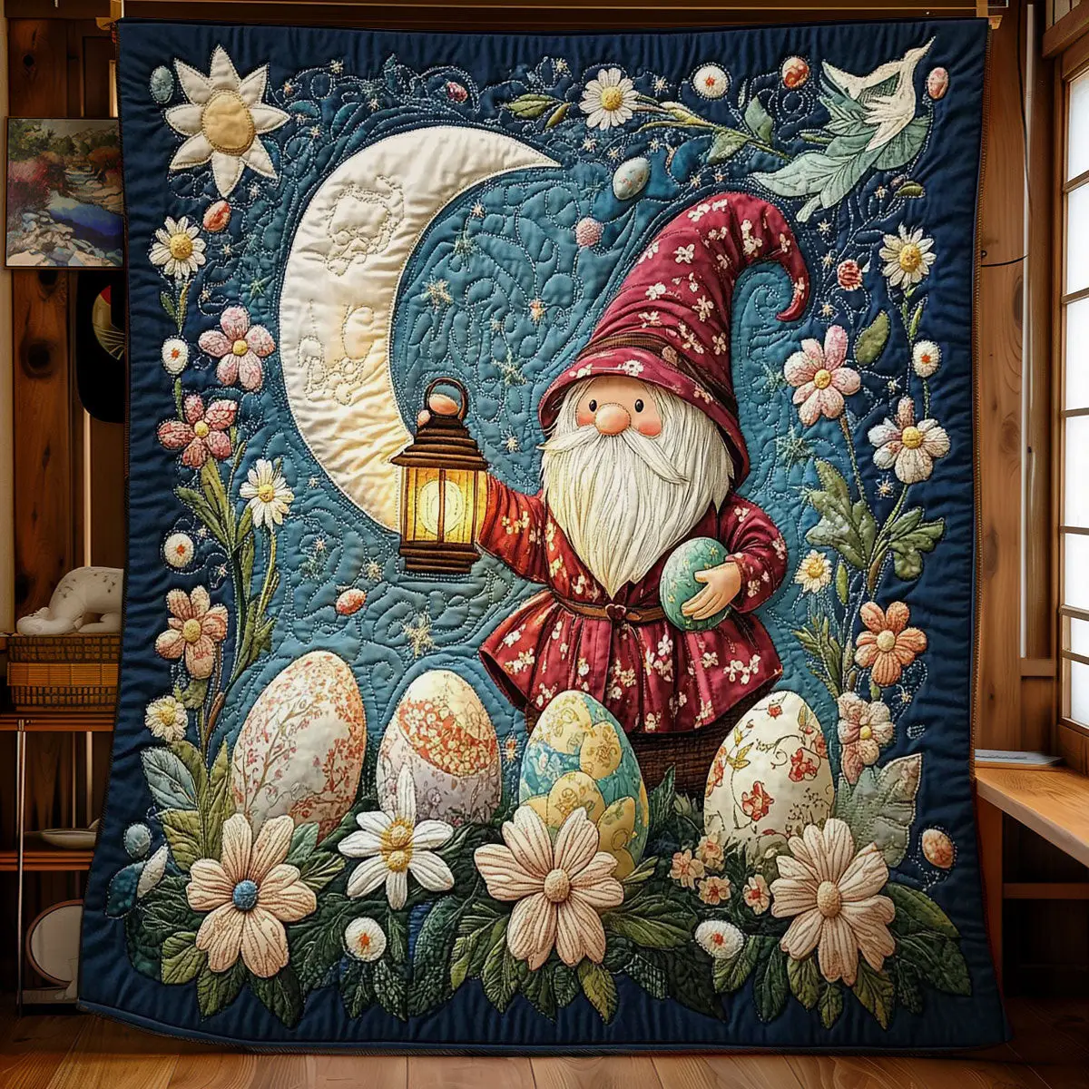 Gnome In Night Quilted Blanket Bed Room Decoration Gifts Ideas For Sister