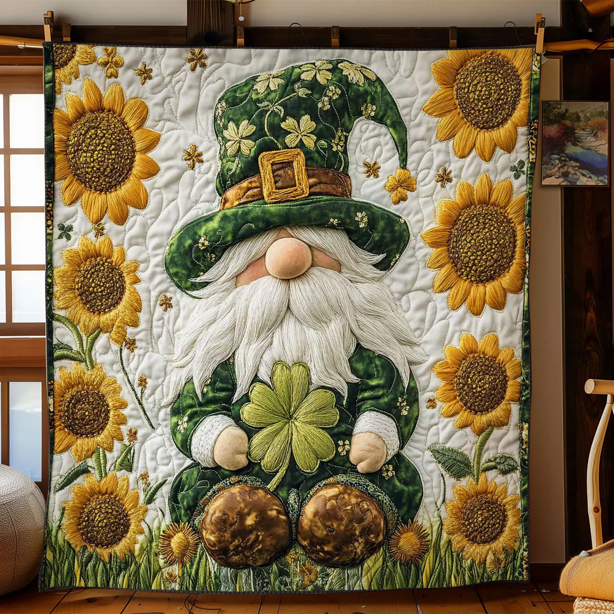 Gnome Of Sunshine And Luck Quilted Blanket Room Decor Ideas St Patricks Day Gifts For Husband