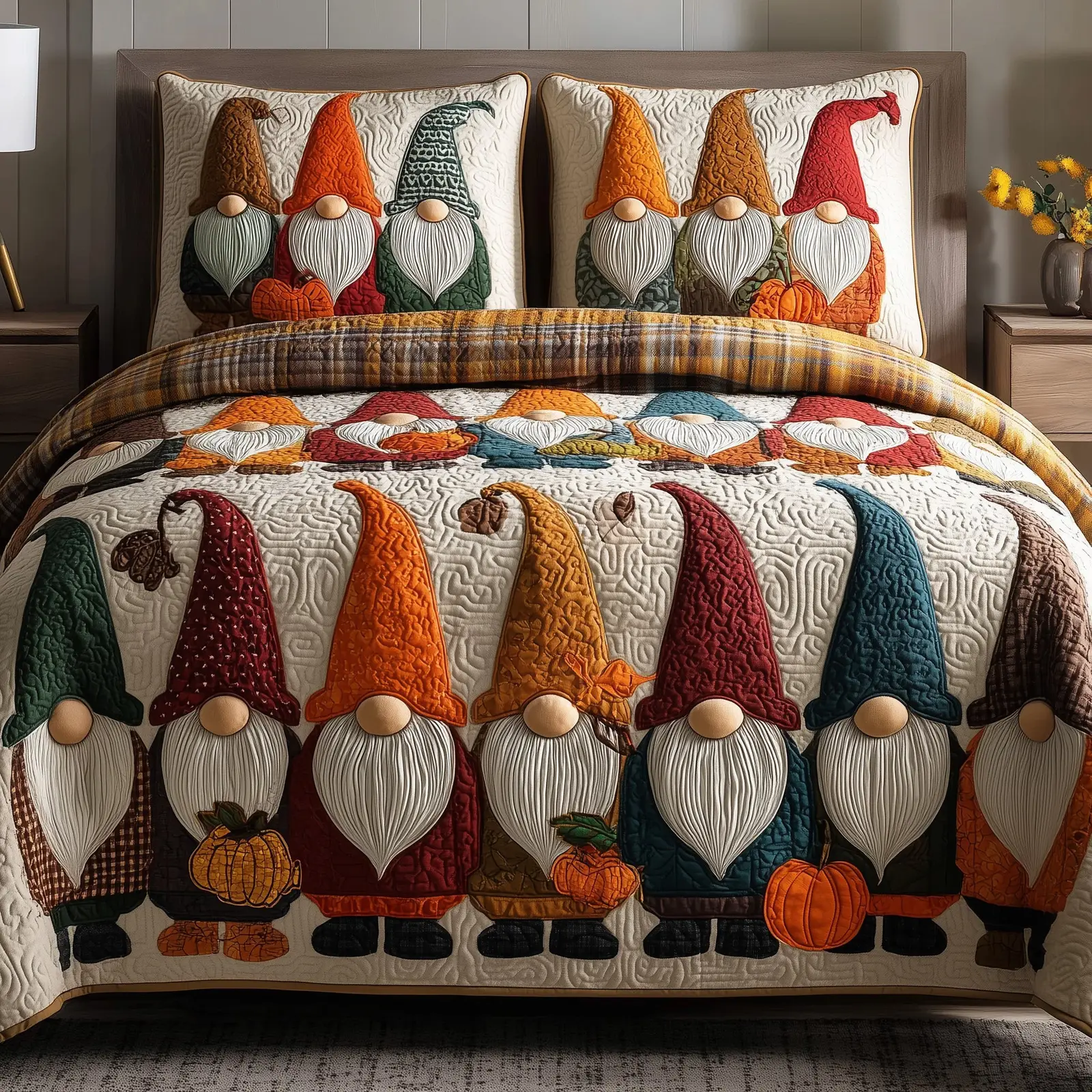 Gnome Quilted Bedding Set Duvet Set Gnome Gifts For Christmas