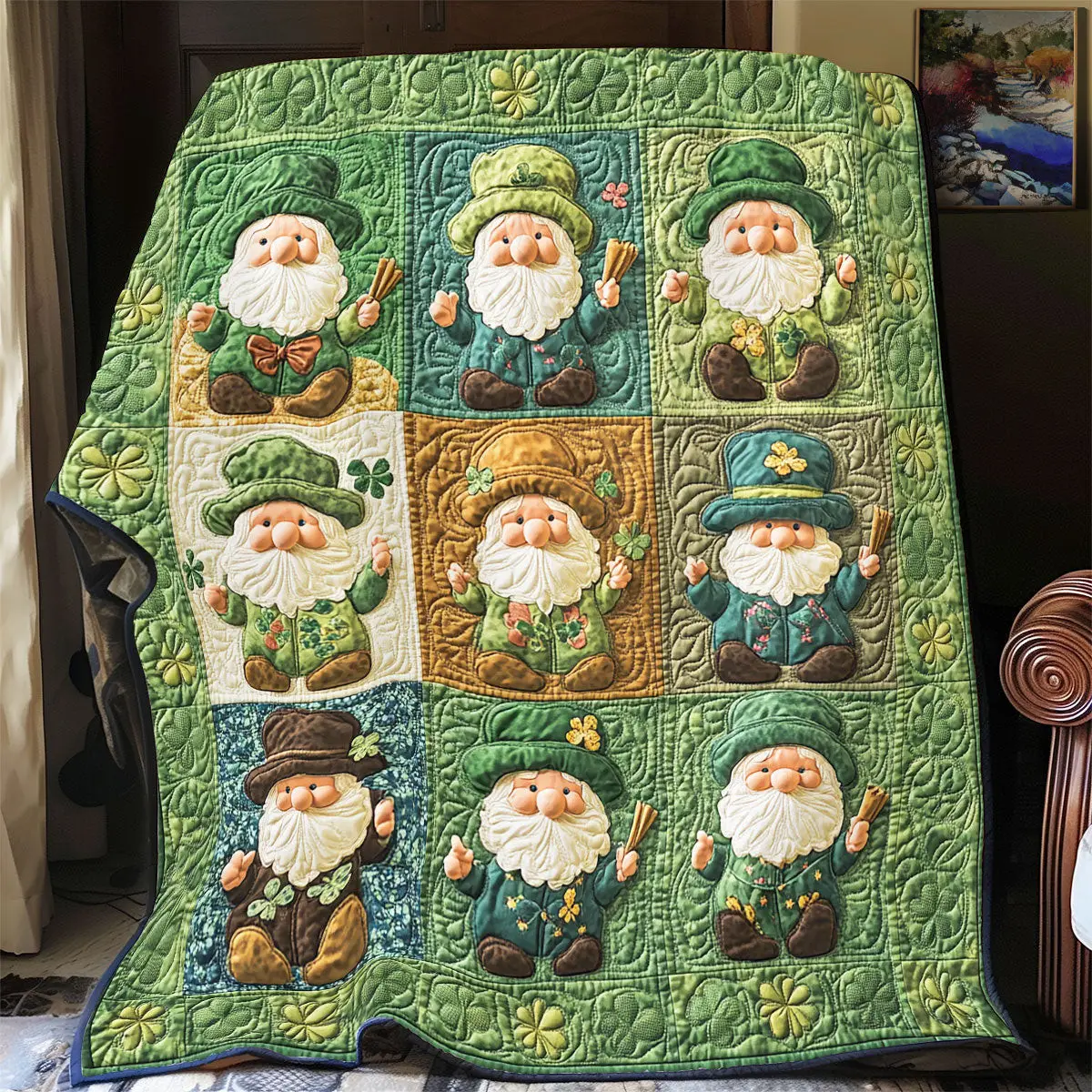 Gnome St.Patrick Day Quilt Blanket Cute Bed Blanket Gnome Xmas Gift