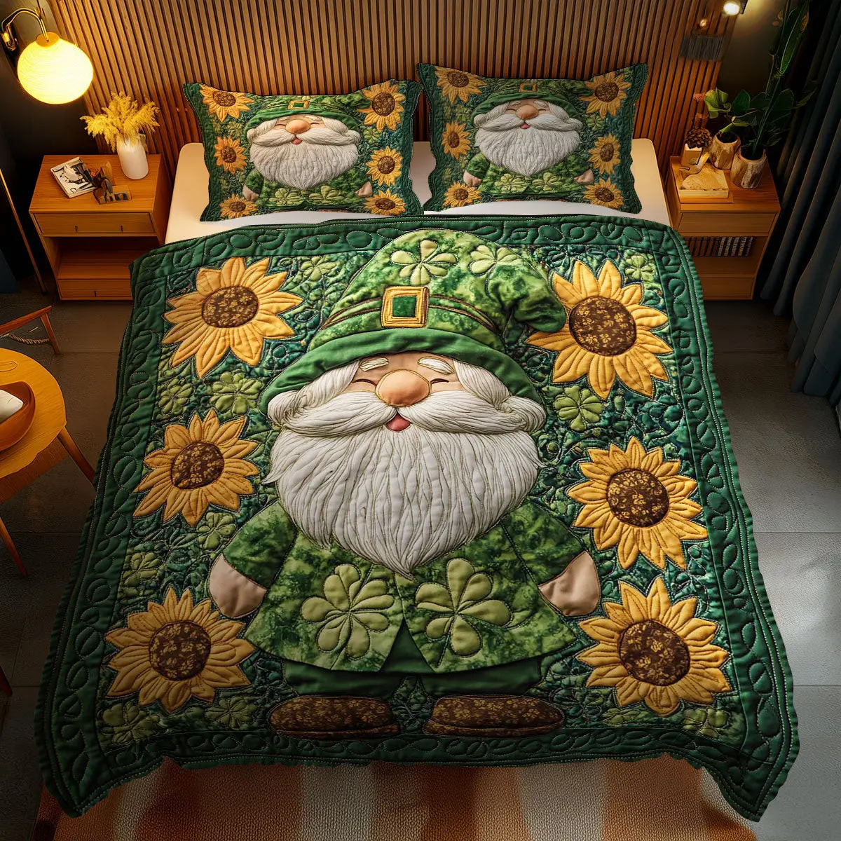 Gnome Suower Charm Quilted Bedding Set Bedroom Decorations St Patrick Gifts For Lovers Gnome Suower Charm Quilted Bedding Set Bedroom Decorations St Patrick Gifts For Lovers - Image 1