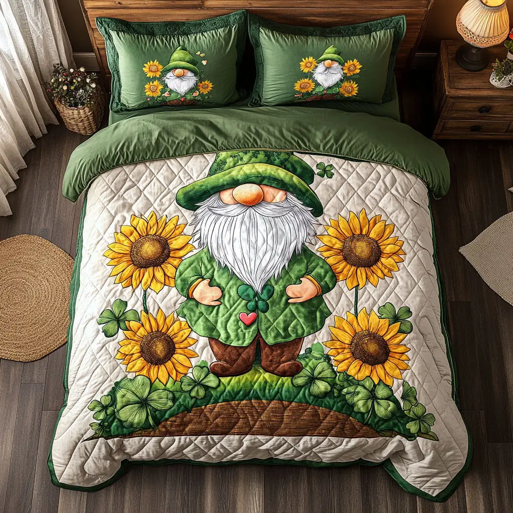 Gnome Suower Quilted Bedding Set Bedroom Decor Idea St Patricks Day Presents For Men