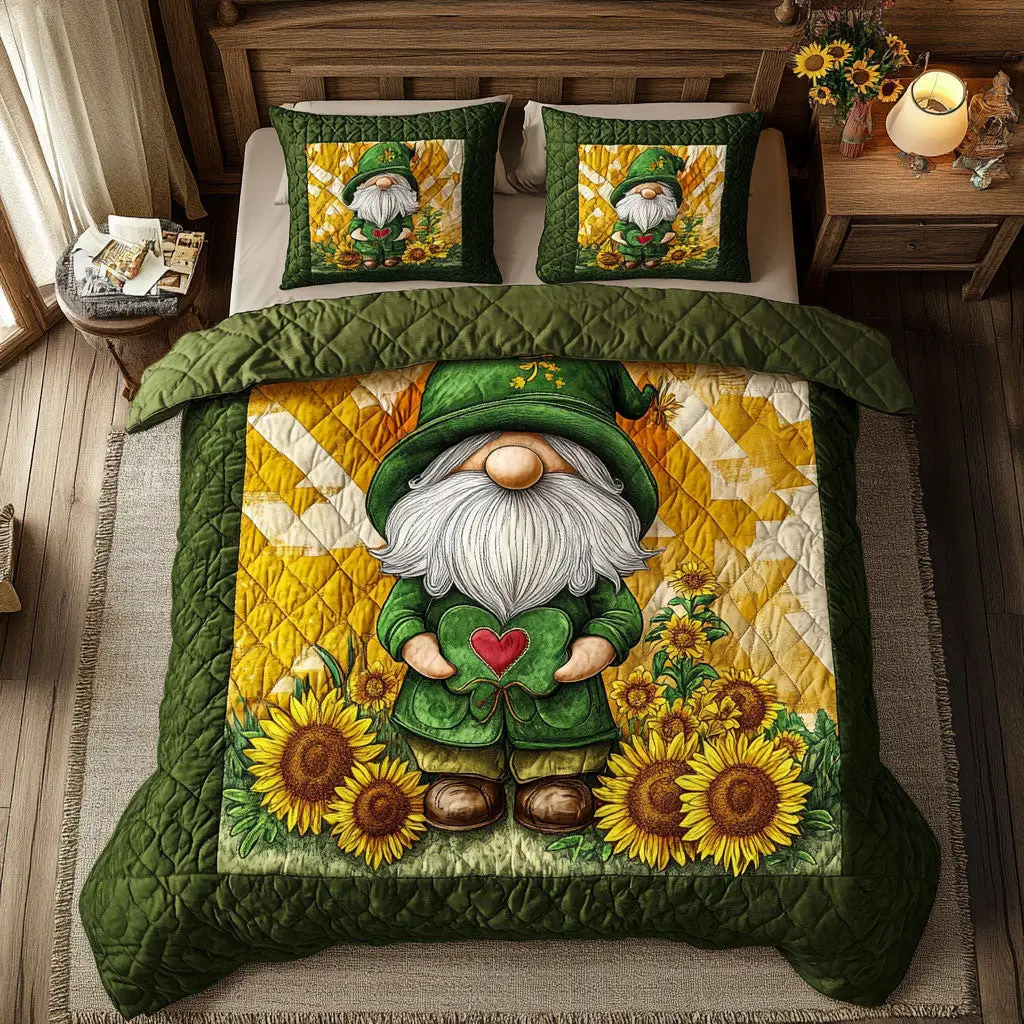 Gnome Suower Quilted Bedding Set Bedroom Decorations St Patrick Gifts For Lovers