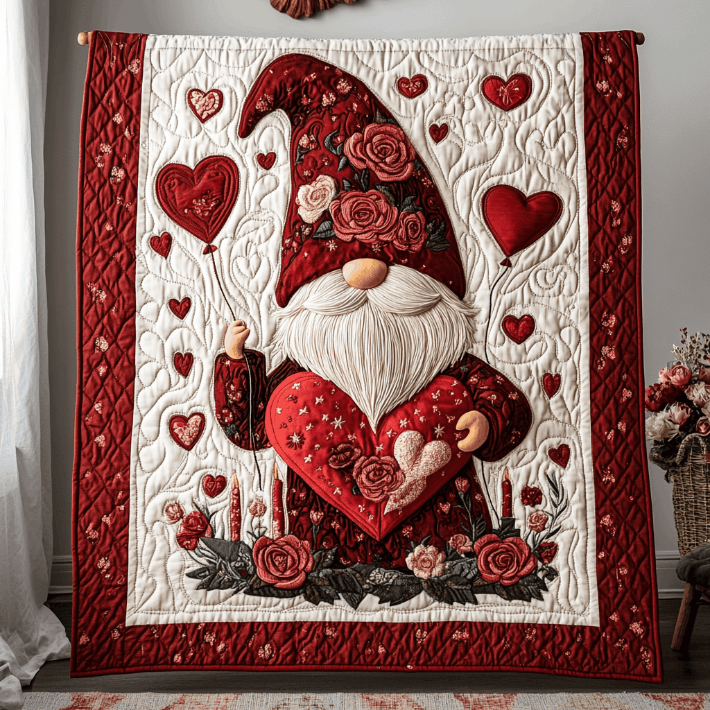 Gnome Sweet Gnome Quilted Blanket Cottagecore Home Decor Valentine's Day Gifts For Her