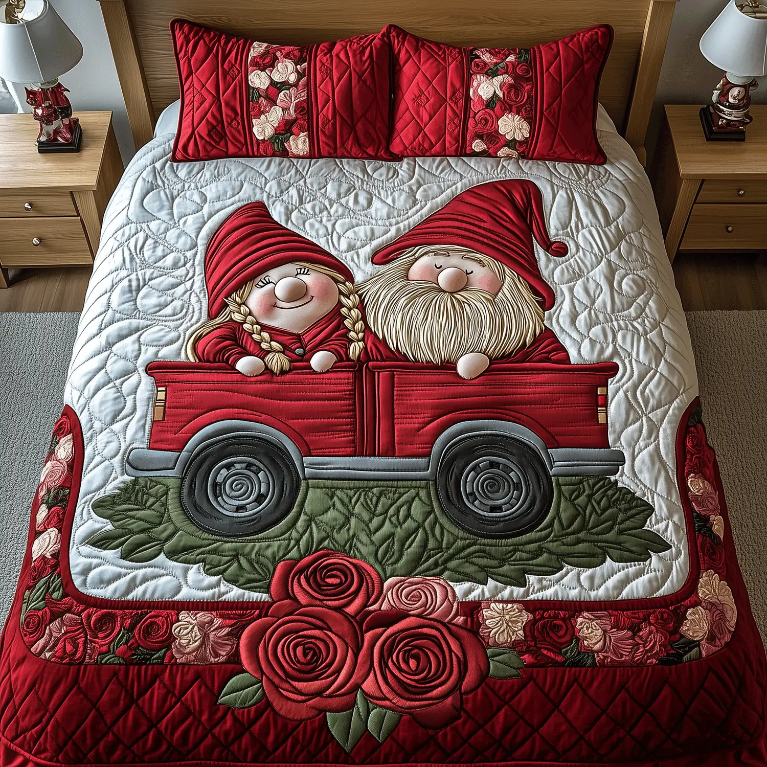 Gnome Truck Parade Quilted Bedding Set Valentine Day Gifts For Gnome Lovers Gnome Truck Parade Quilted Bedding Set Valentine Day Gifts For Gnome Lovers - Image 1