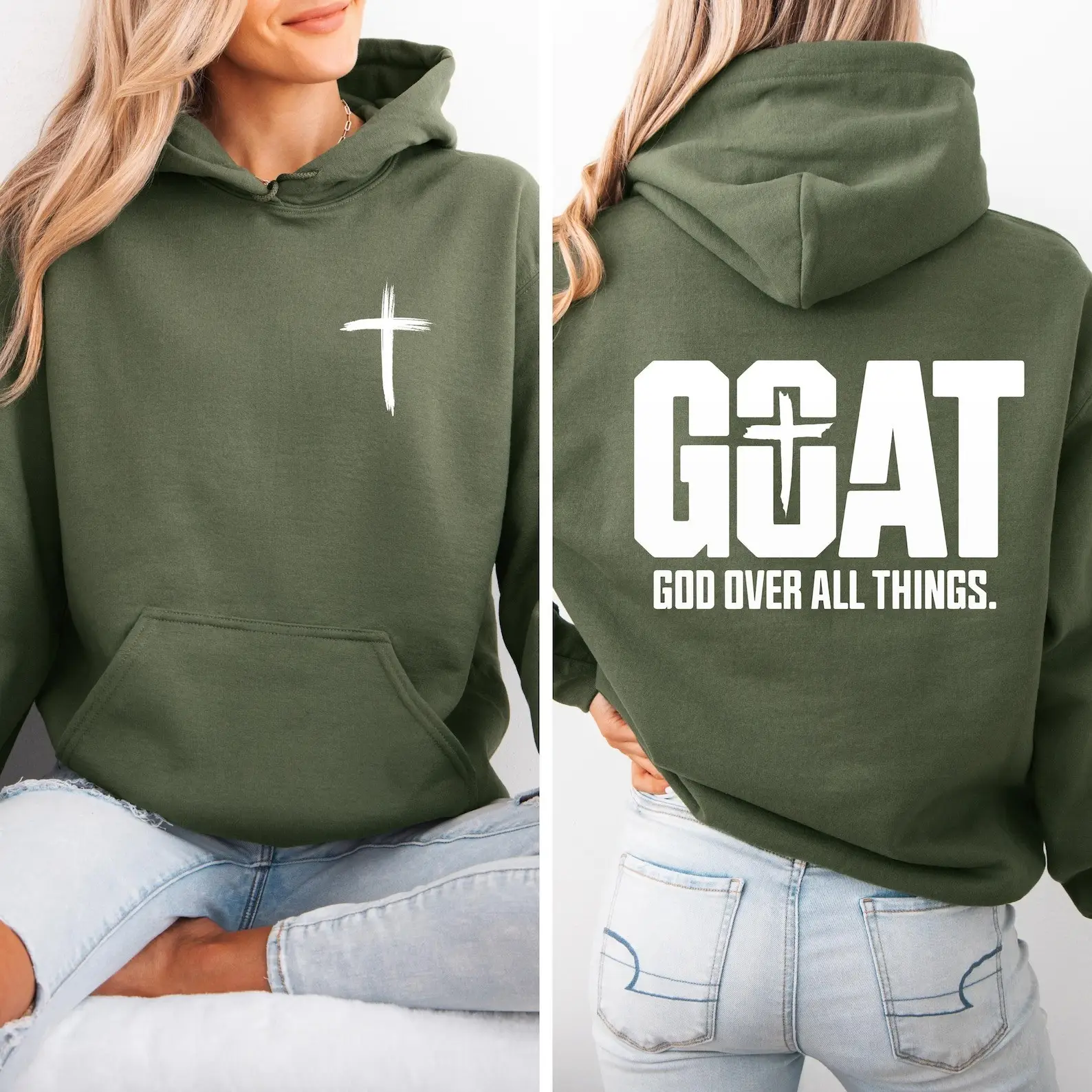 Goat God Over All Things Hoodie Funny Christian Faith Clothing Gift For Women Goat God Over All Things Hoodie Funny Christian Faith Clothing Gift For Women - Image 1