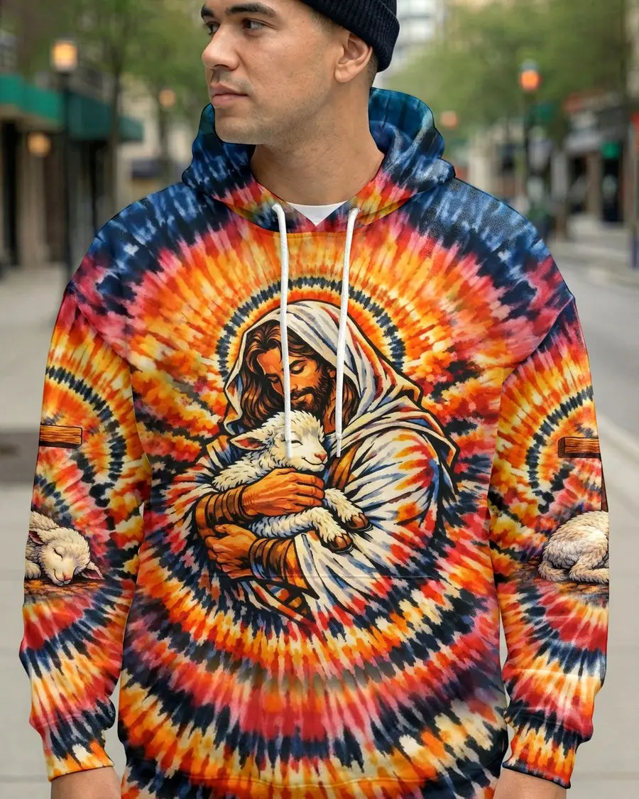 God And Lamb Tie Dye Hoodie Men's Christian Apparel Jesus Lover Gifts For Him