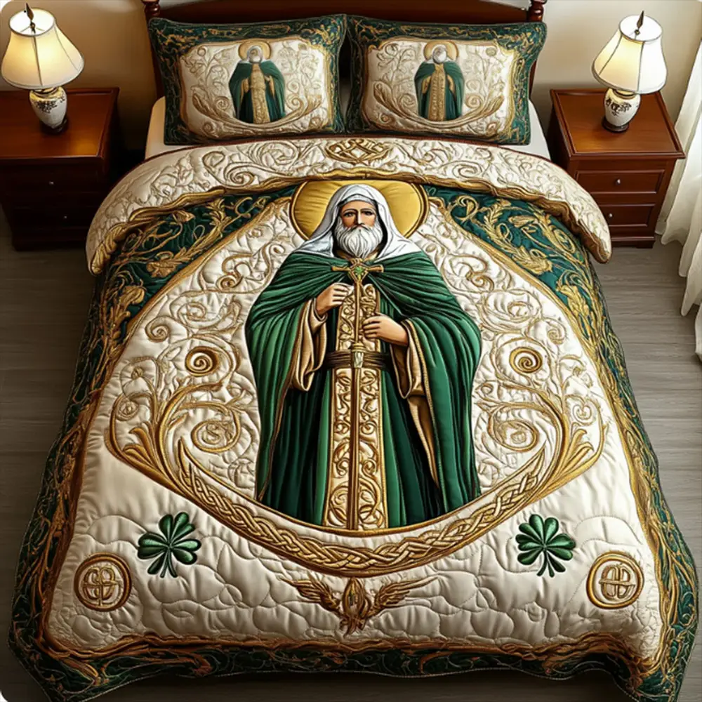 God Blessing For Everyone Saint Patrick Day Quilt Bedding Set Best Gift For Irish
