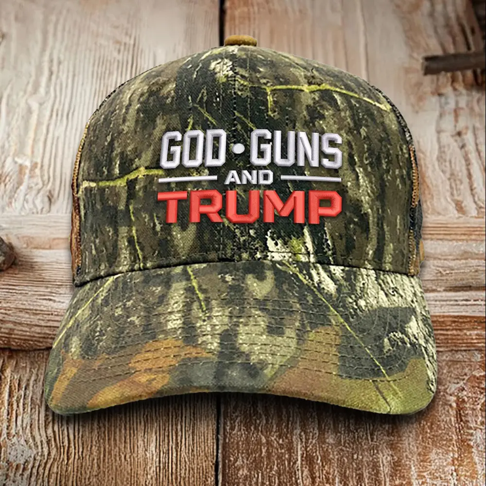 God Guns And Trump Embroidered Camo Hat Vote For Donald Trump Hat MAGA Merchandise
