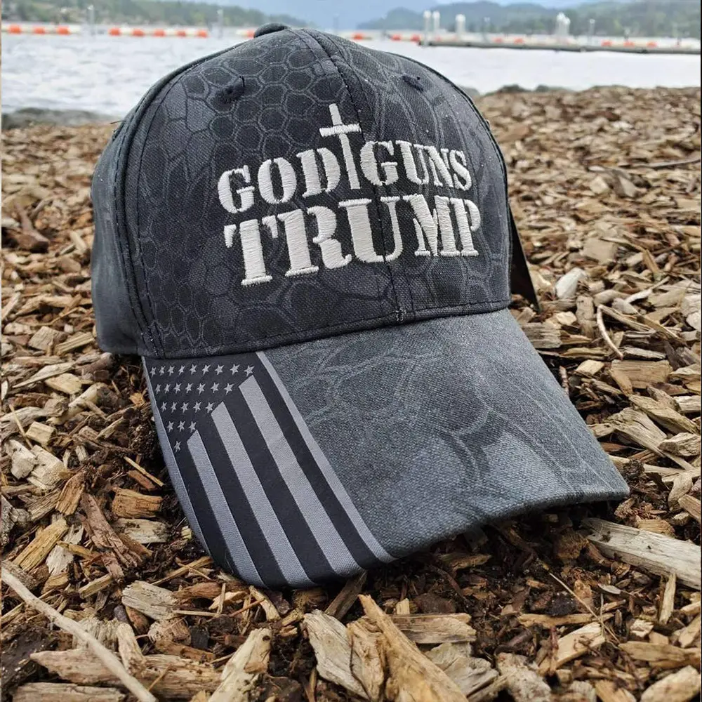 God Guns Trump Embroidered Camo Hat MAGA 2024 Donald Trump Hat Gifts For Gun Lovers