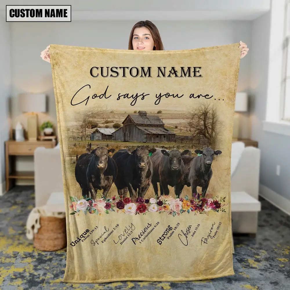 God Says You Are Personalized Name Black Angus Blanket Gift For Whole Family