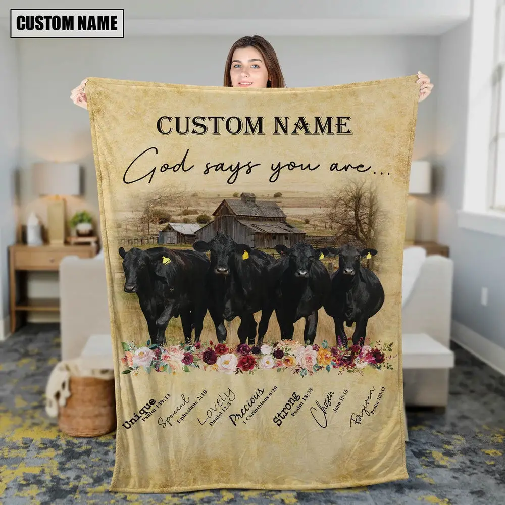 God Says You Are Personalized Name Brangus Farm Animal Blanket Gift For Whole Family