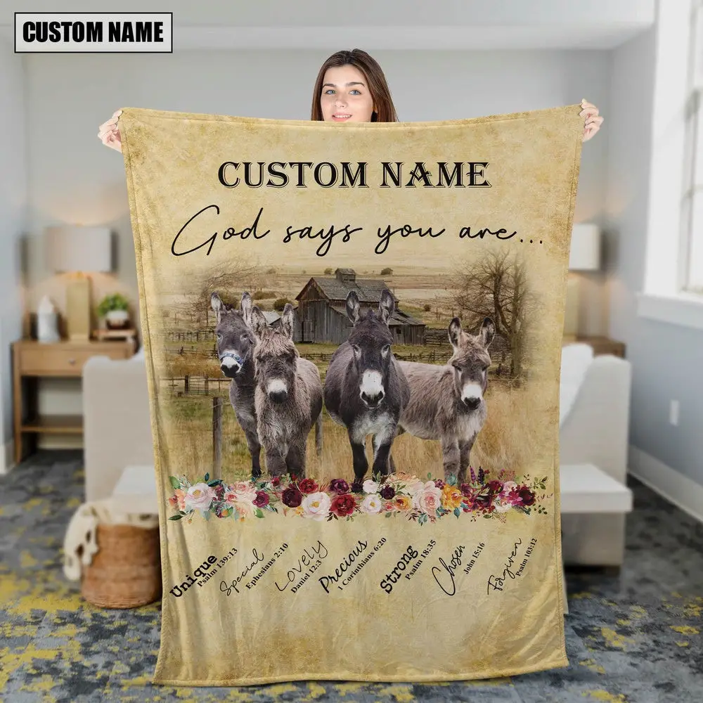 God Says You Are Personalized Name Donkey Blanket Farm Blanket Unique Gifts For Farmers