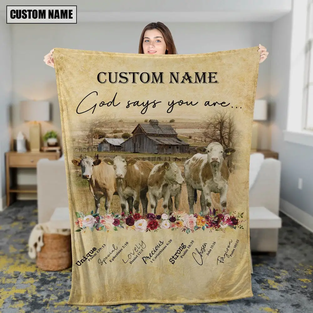 God Says You Are Personalized Name Fleckvieh Blanket Gift For Whole Family God Says You Are Personalized Name Fleckvieh Blanket Gift For Whole Family - Image 1