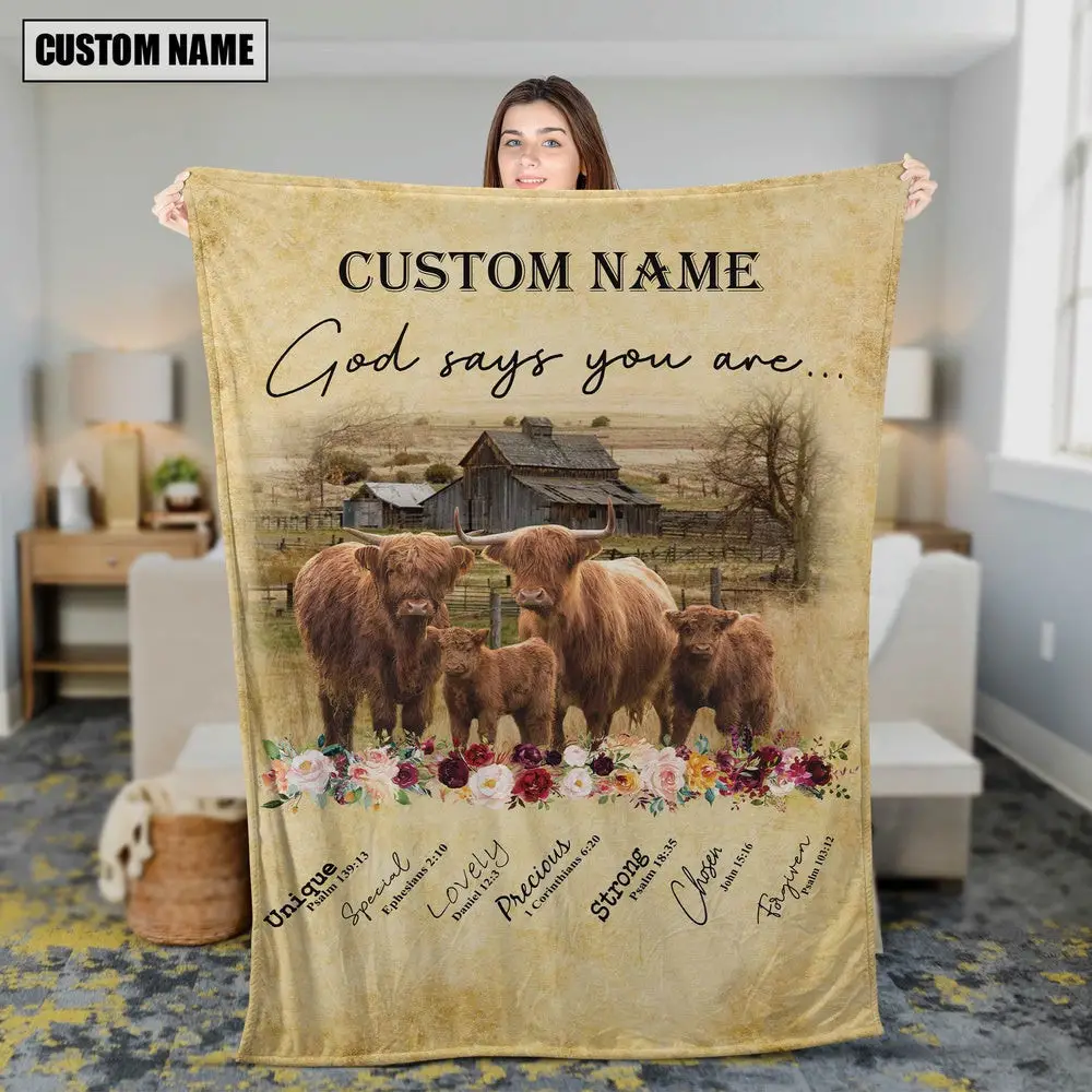 God Says You Are Personalized Name Highland Blanket Gift For Whole Family