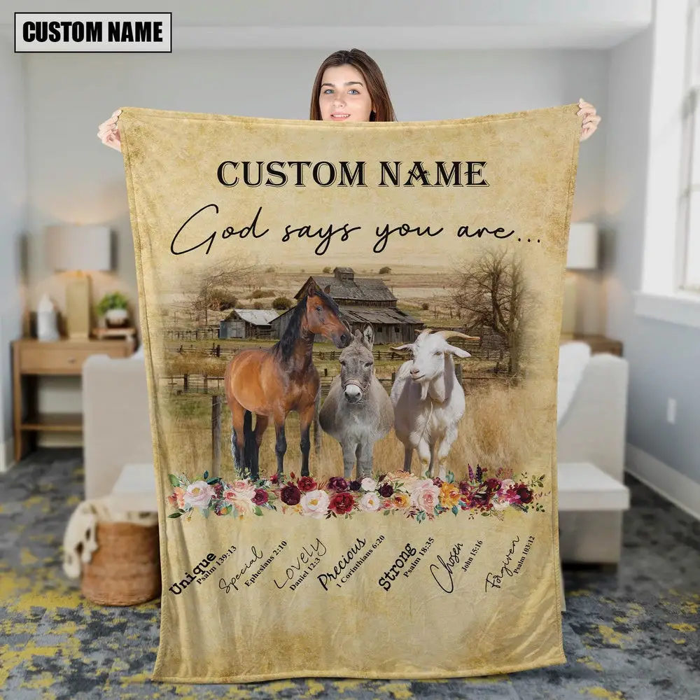 God Says You Are Personalized Name Horse Donkey Goat Blanket Gift For Whole Family