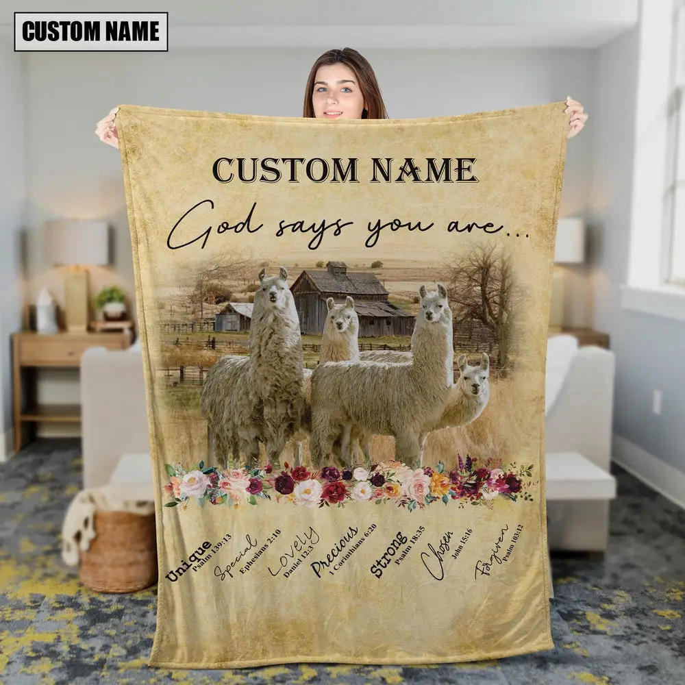 God Says You Are Personalized Name LLama Animal Blanket Gift For Whole Family God Says You Are Personalized Name LLama Animal Blanket Gift For Whole Family - Image 1