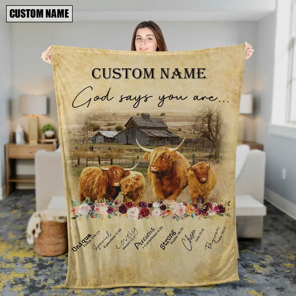 God Says You Are Personalized Name Miniature Highland Blanket Gift For Whole Family