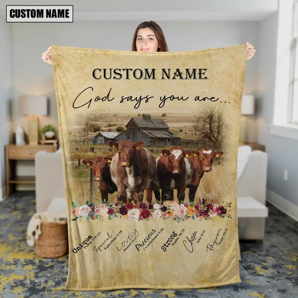 God Says You Are Personalized Name Shorthorn Animal Blanket Gift For Whole Family
