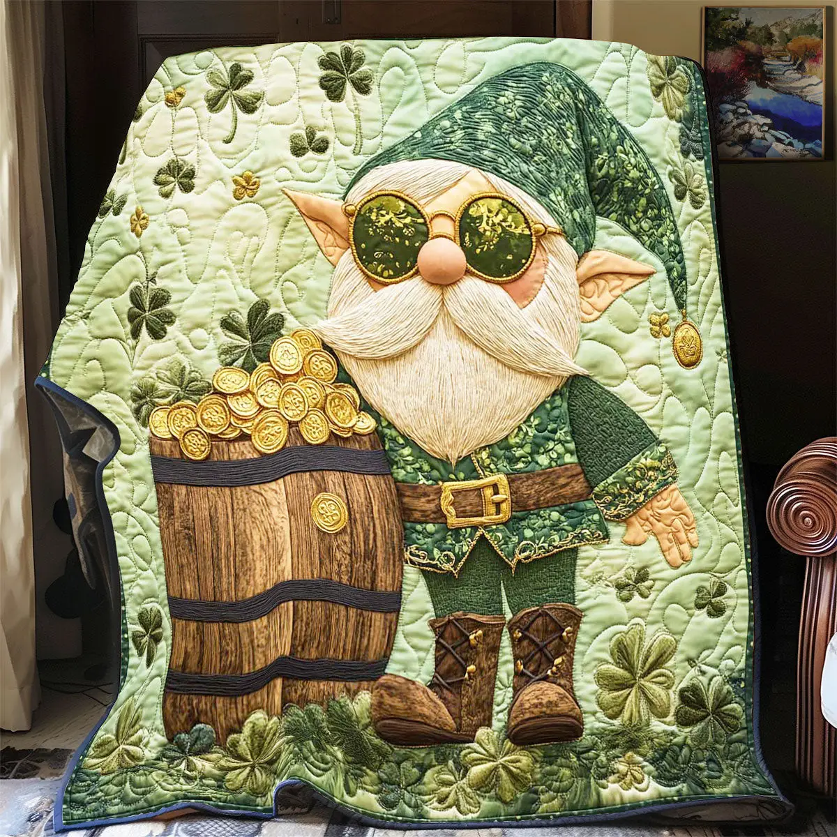 Gold Barrel Gnome Quilted Blanket Room Decor Ideas St Patricks Day Gifts For Grandma