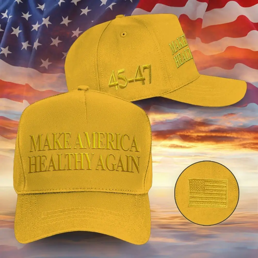Gold Make America Healthy Again Embroidered Golden Hat Donald Trump 45-47 Hat MAGA Headwear