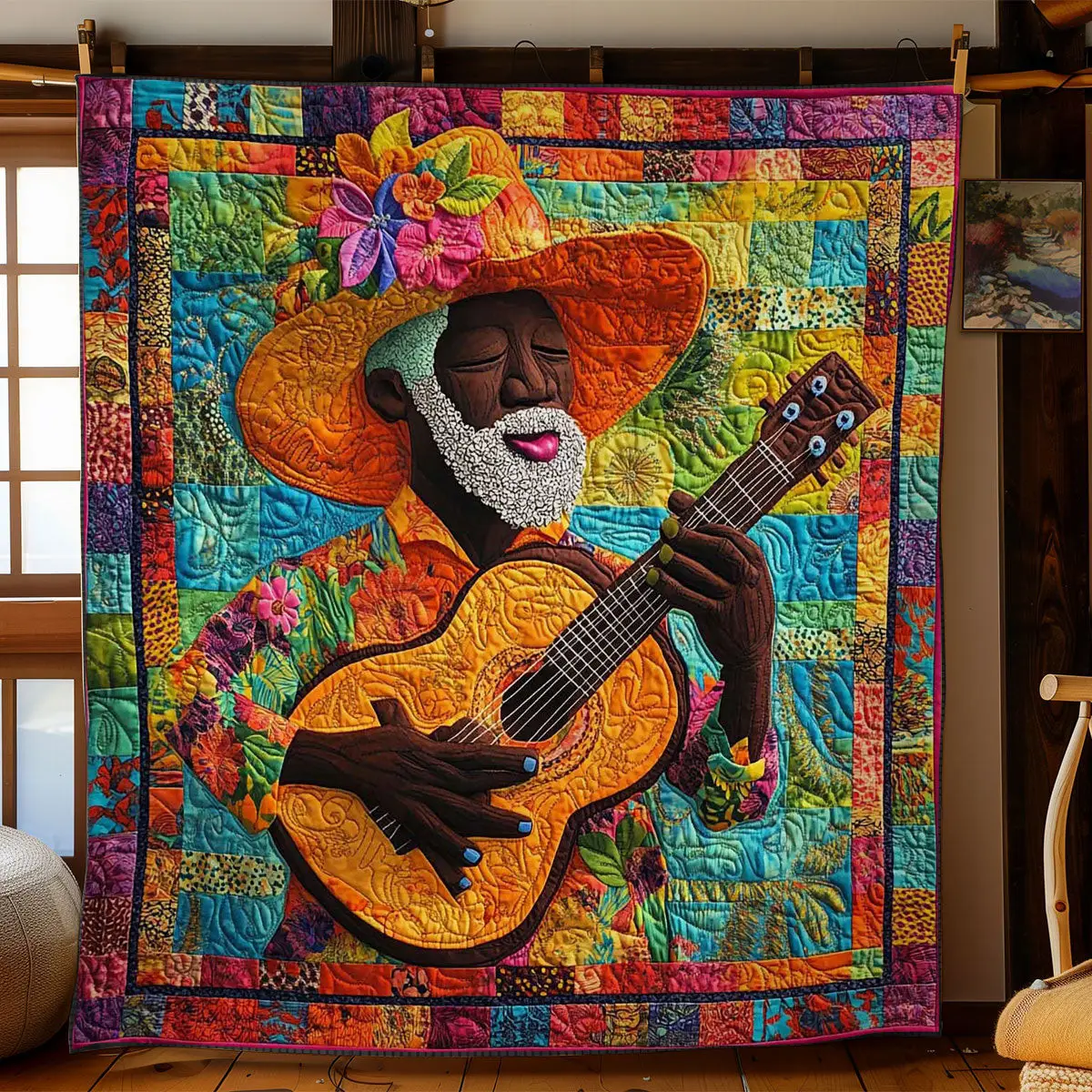 Golden African Gnome Quilt Unique Holiday Gift Idea with Quilt Blanket