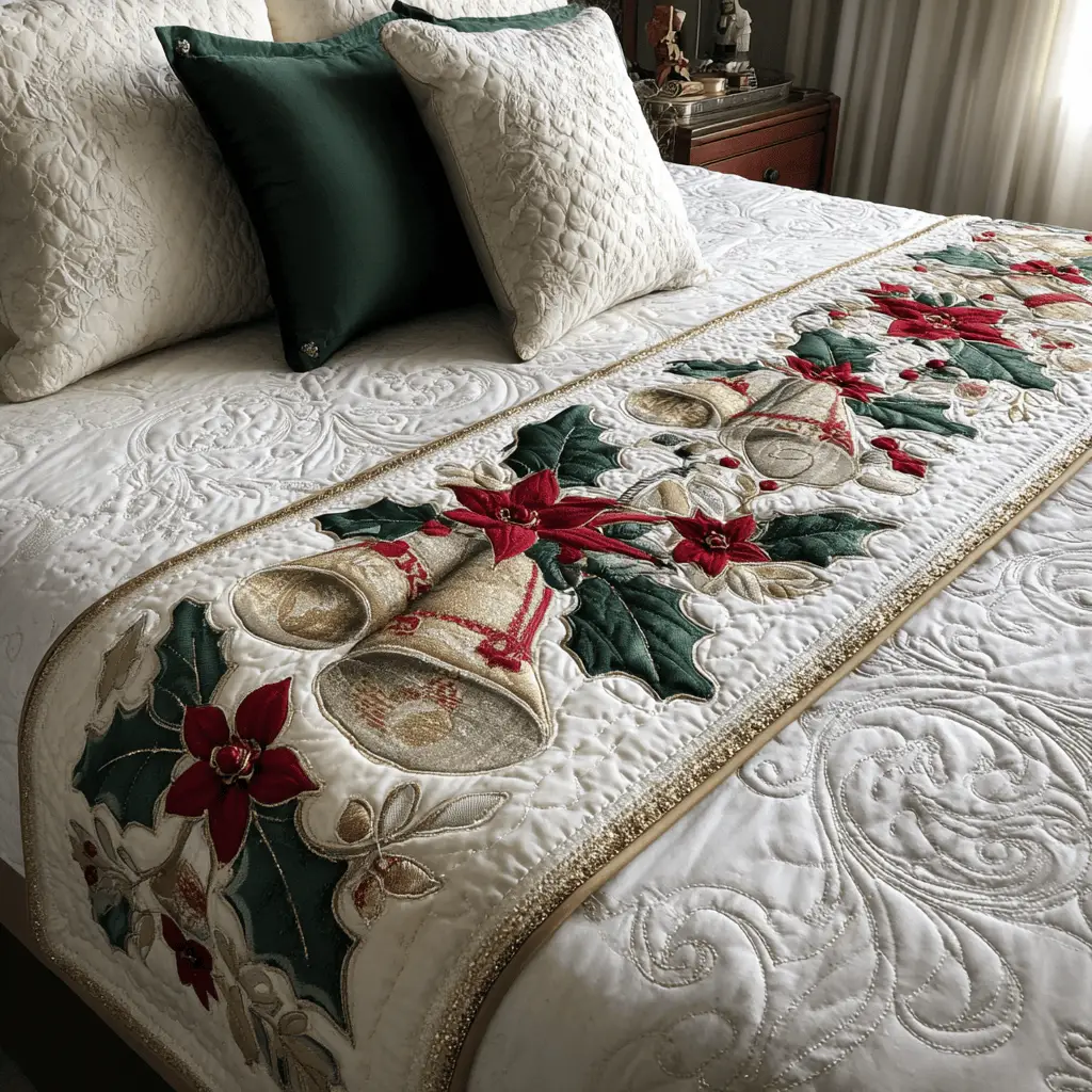Golden Bells Quilted Bed Runner Golden Bells Glow Holiday Gift