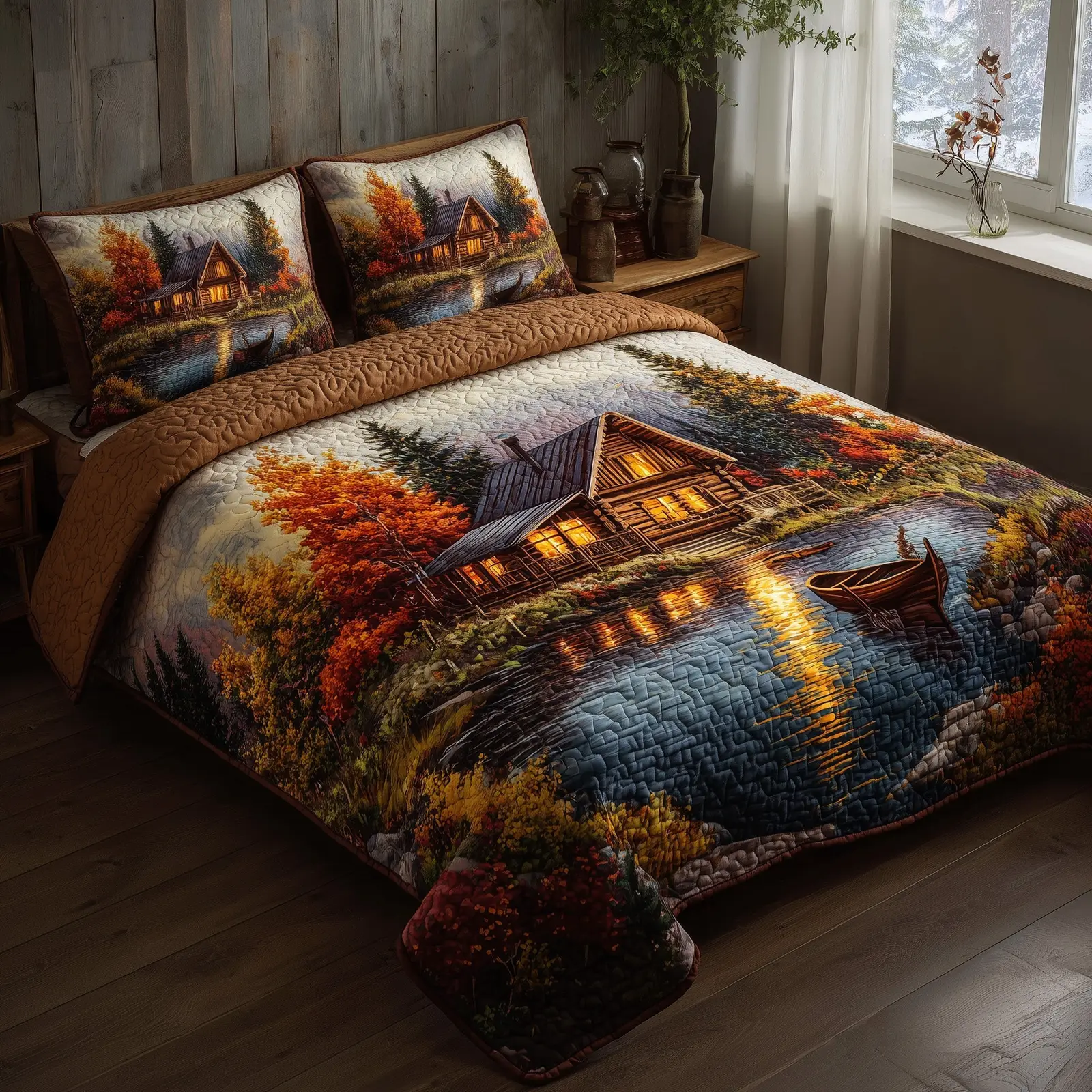 Golden Bloom Cabin Quilted Bedding Set Bed Decor Countryside Autumn Inspired Gifts