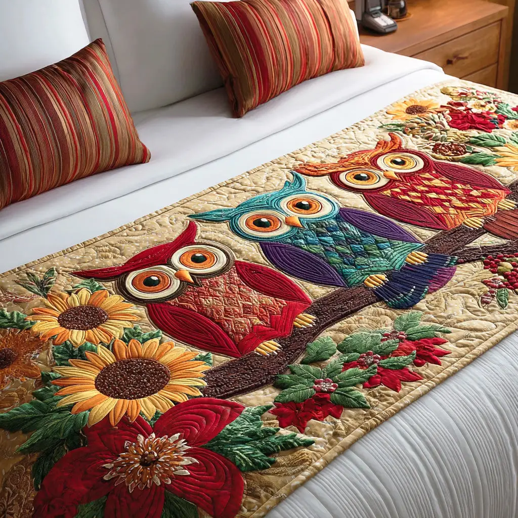 Golden Bloom Gaze Quilted Bed Runner Golden Bloom Gaze Floral Gift