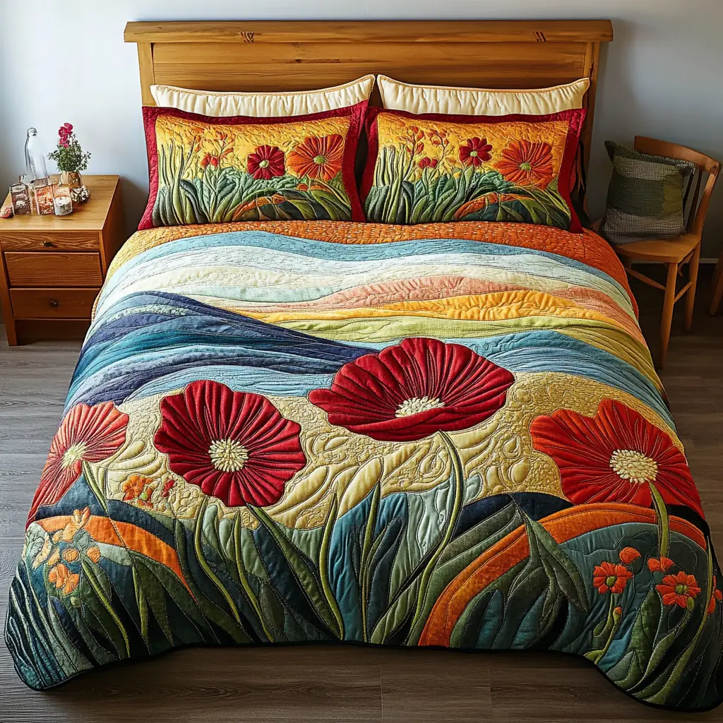 Golden Bloom Quilted Bedding Set Exclusive Bedding Gift Set for Luxury Sleep