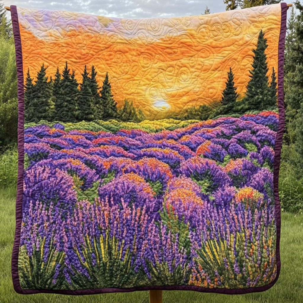 Golden Bloomfield Quilted Blanket Winter Decor Blanket Gifts For Lavender Lovers Golden Bloomfield Quilted Blanket Winter Decor Blanket Gifts For Lavender Lovers - Image 1