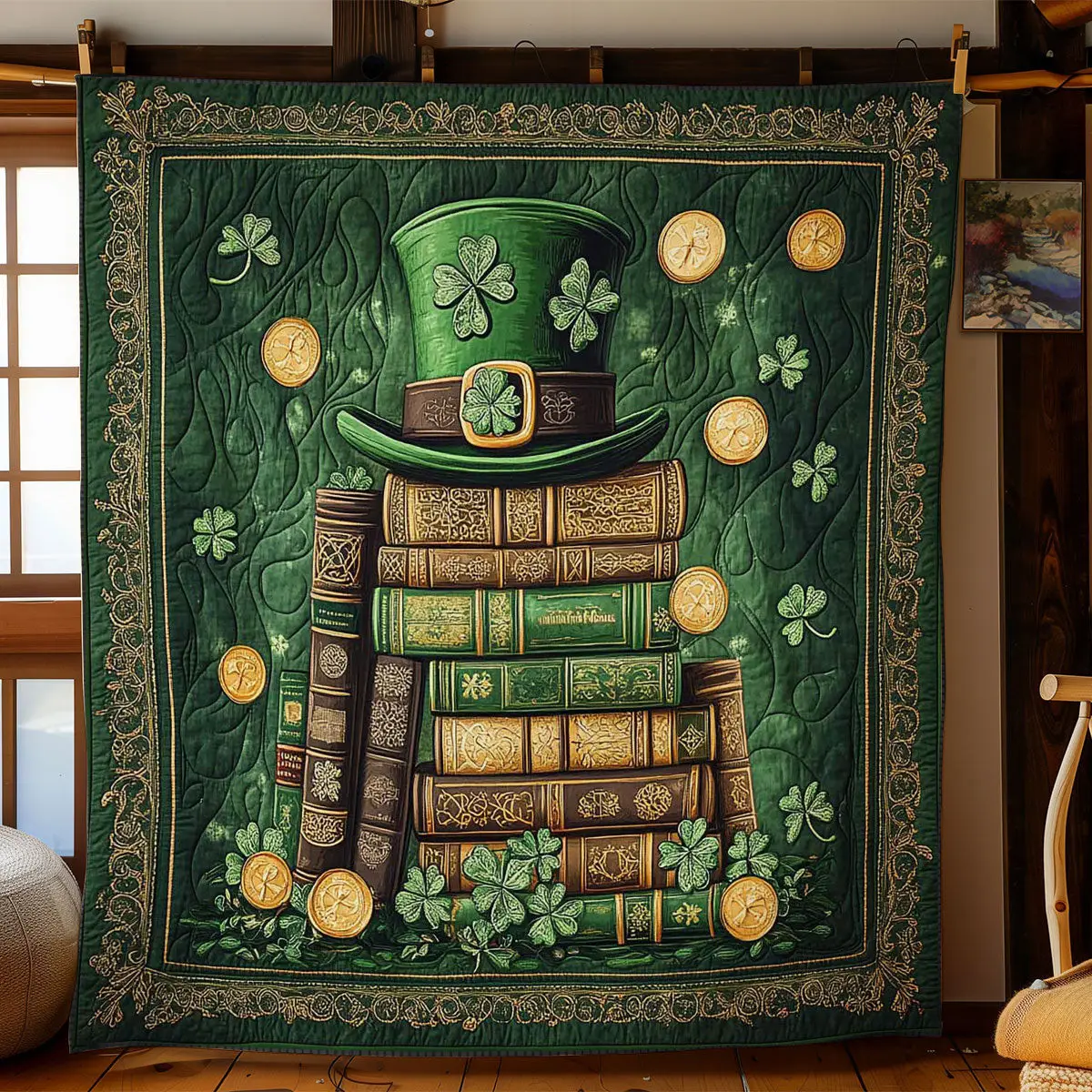 Golden Book Of Luck Quilted Blanket Aesthetic Home Decor St Patrick's Day Gifts For Papa
