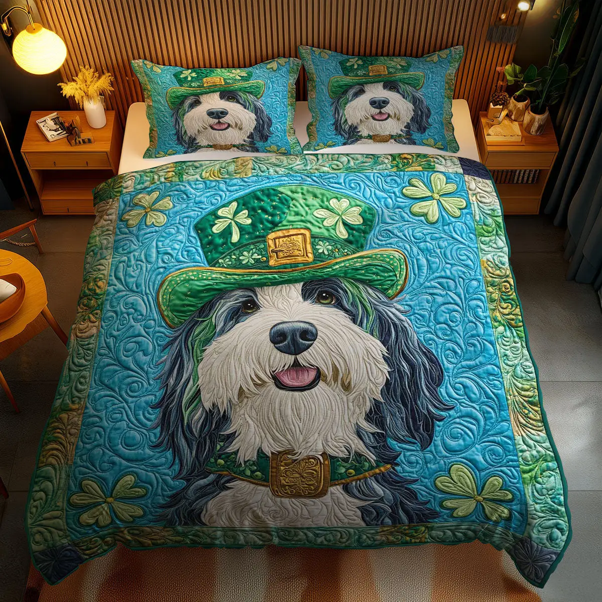 Golden Buckle Bearded Collie Quilted Bedding Room Decor Cool Gifts For Wife