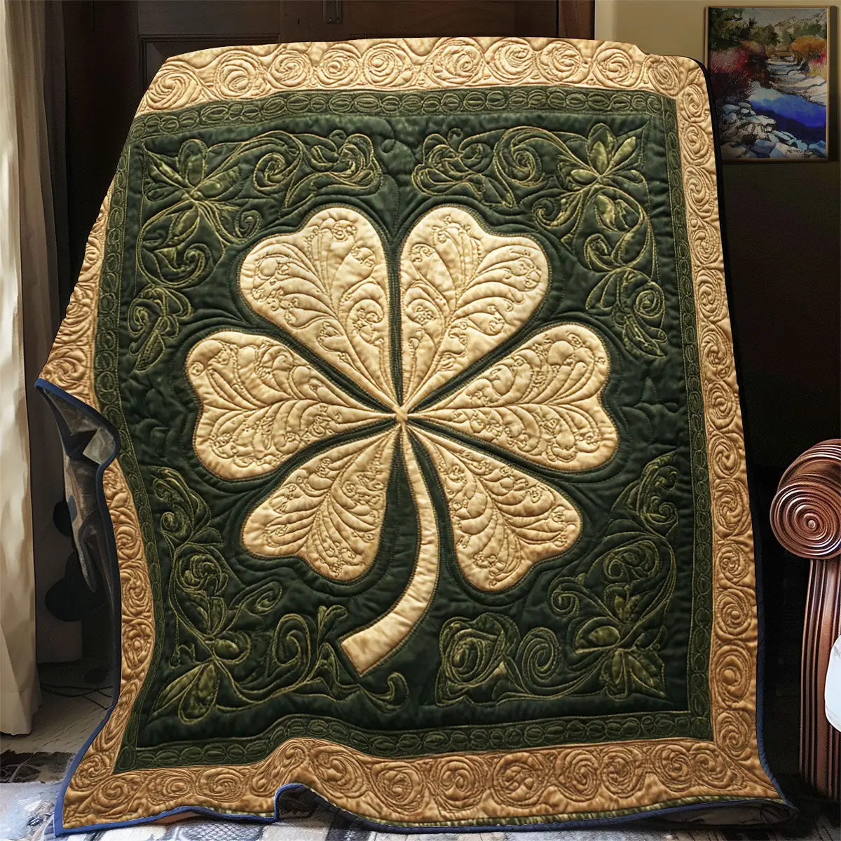 Golden Clover Quilt Blanket For Couch Mother's Day Presents For Grandma