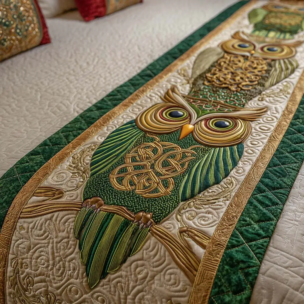 Golden Crest Quilted Bed Runner Golden Crest Symbol Faith-Themed Gift